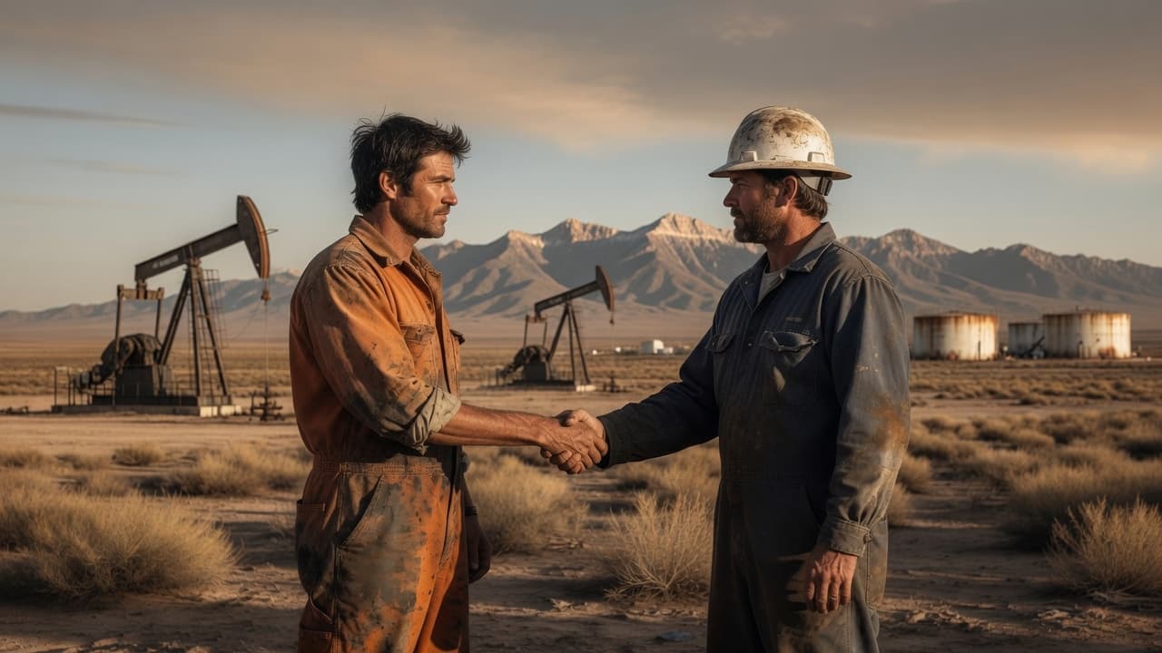 Oil and gas professionals shaking hands at a field site